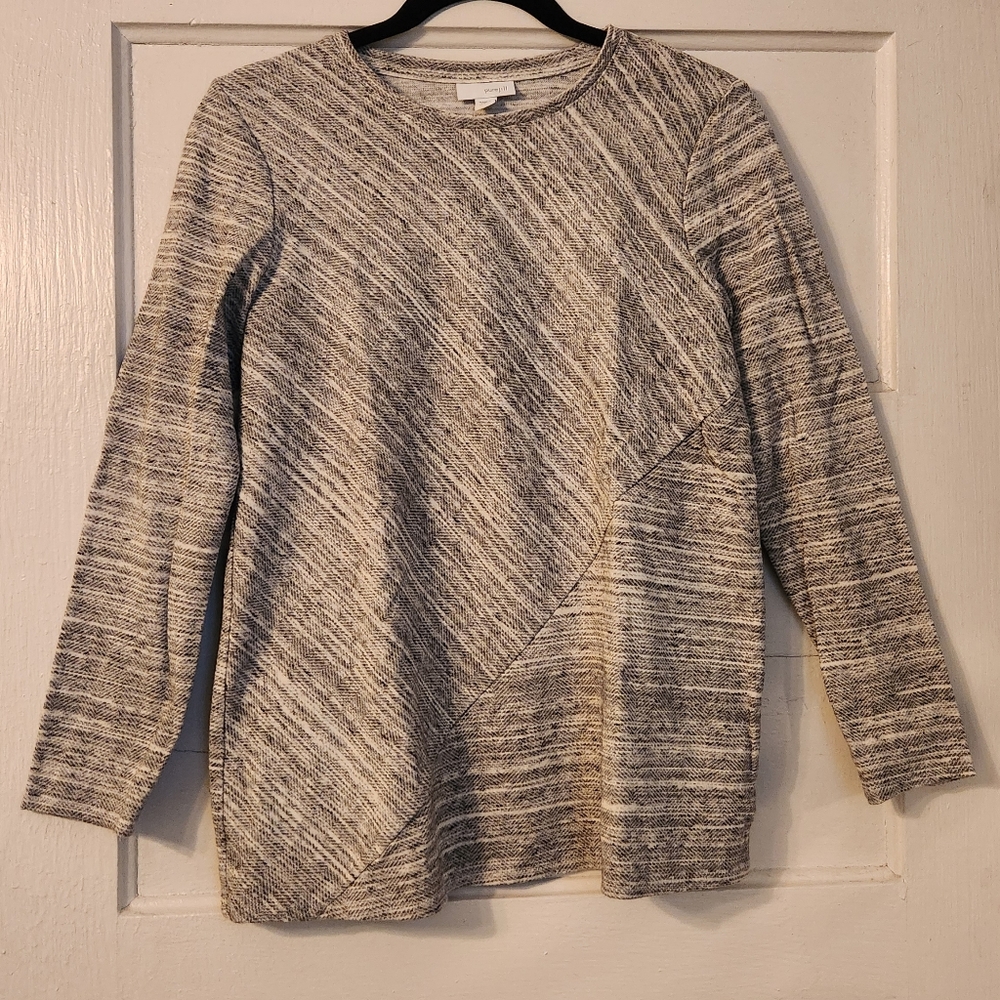 Pure Jill Tunic Top, Heathered Gray Long Sleeve 100% Cotton EUC Small Petite